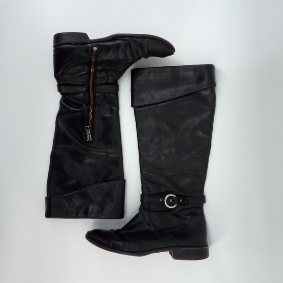 Frye Shoes - FRYE Riding Boots Leather Black Zipper Silver Ring 77215 Made in Mexico 6 B